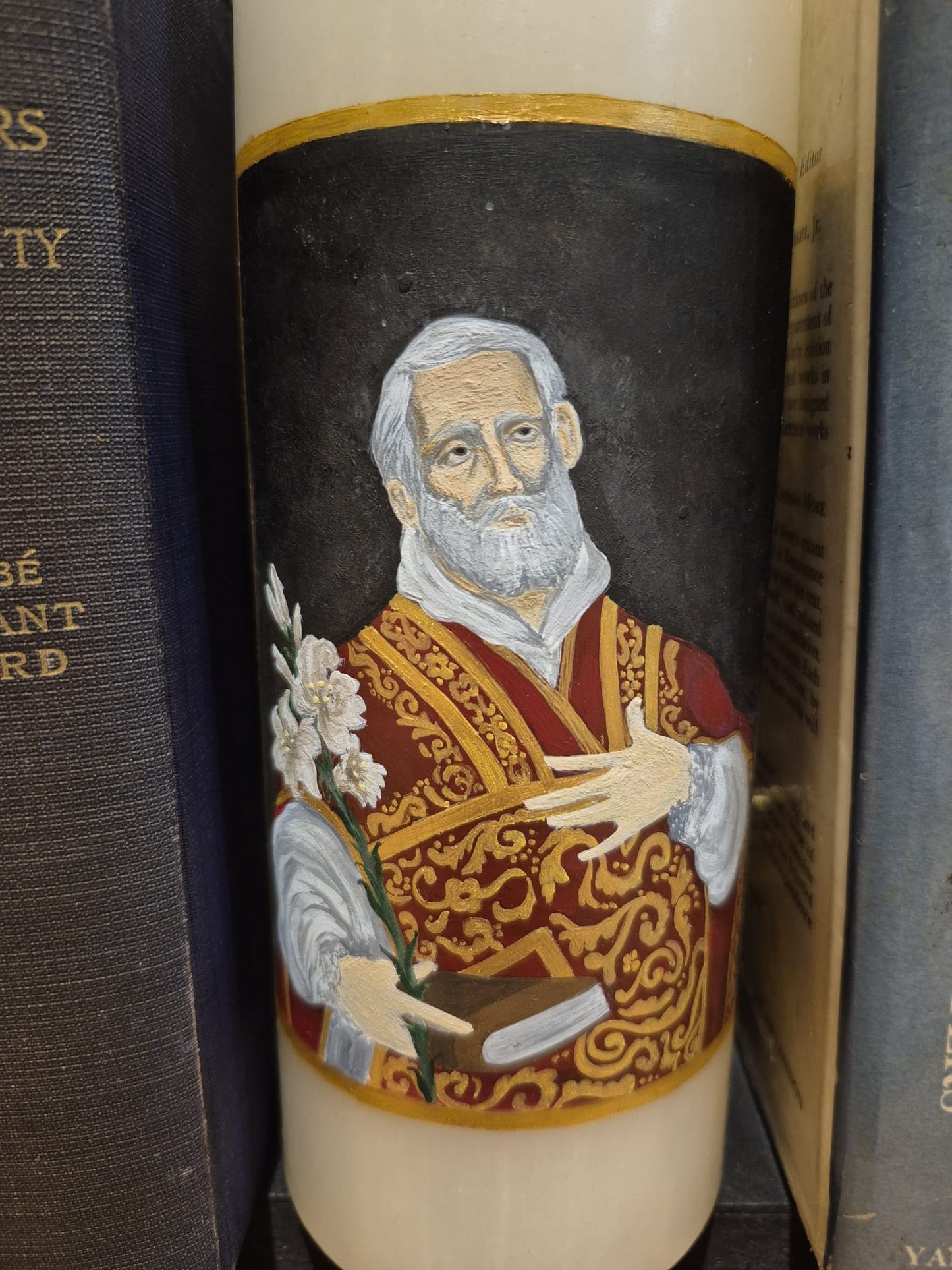Hand-painted candle of St Philip Neri
