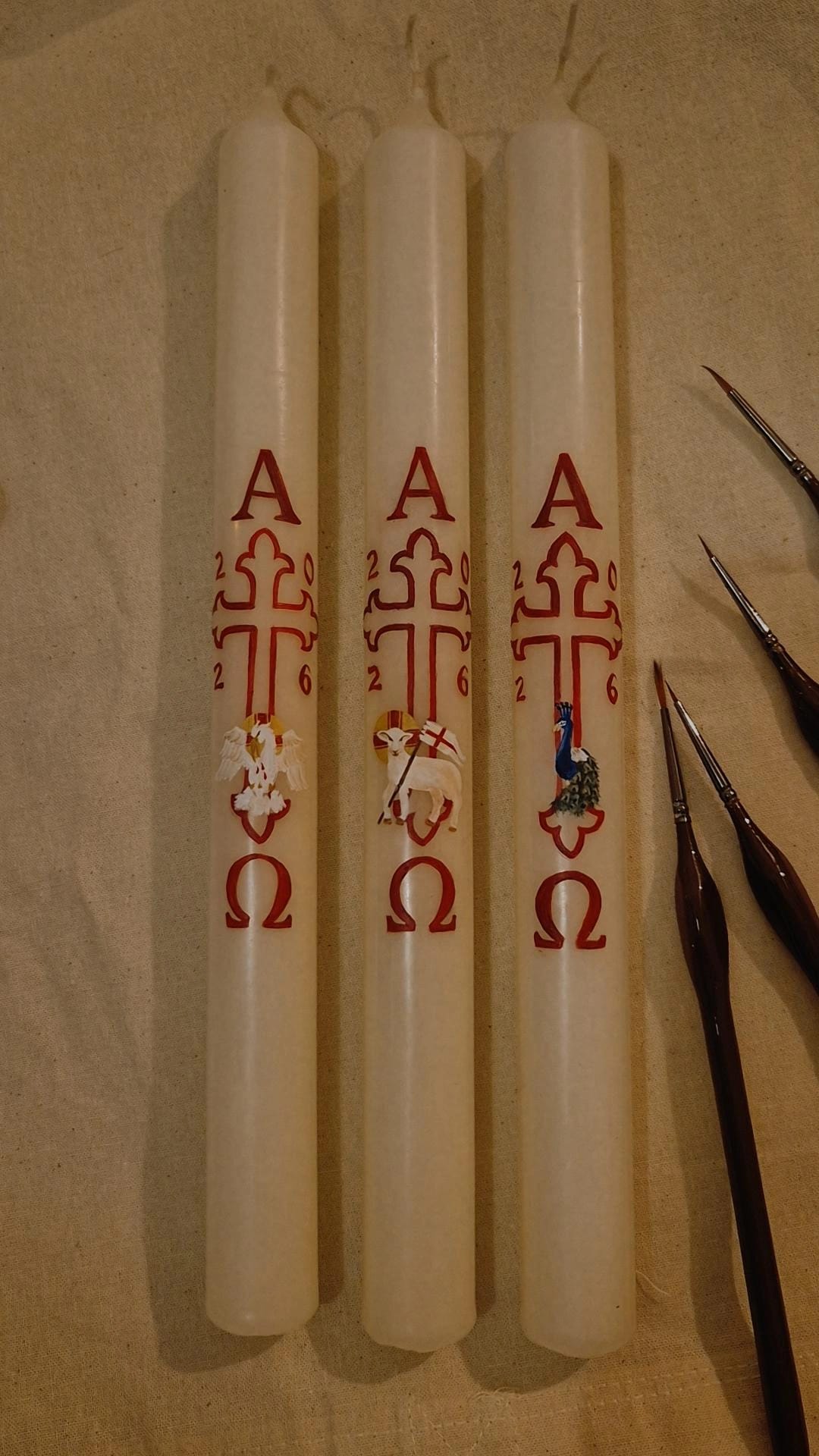 Hand-painted 'mini' home paschal candle