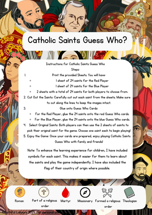 Catholic Saints Guess Who Game - Digital Download