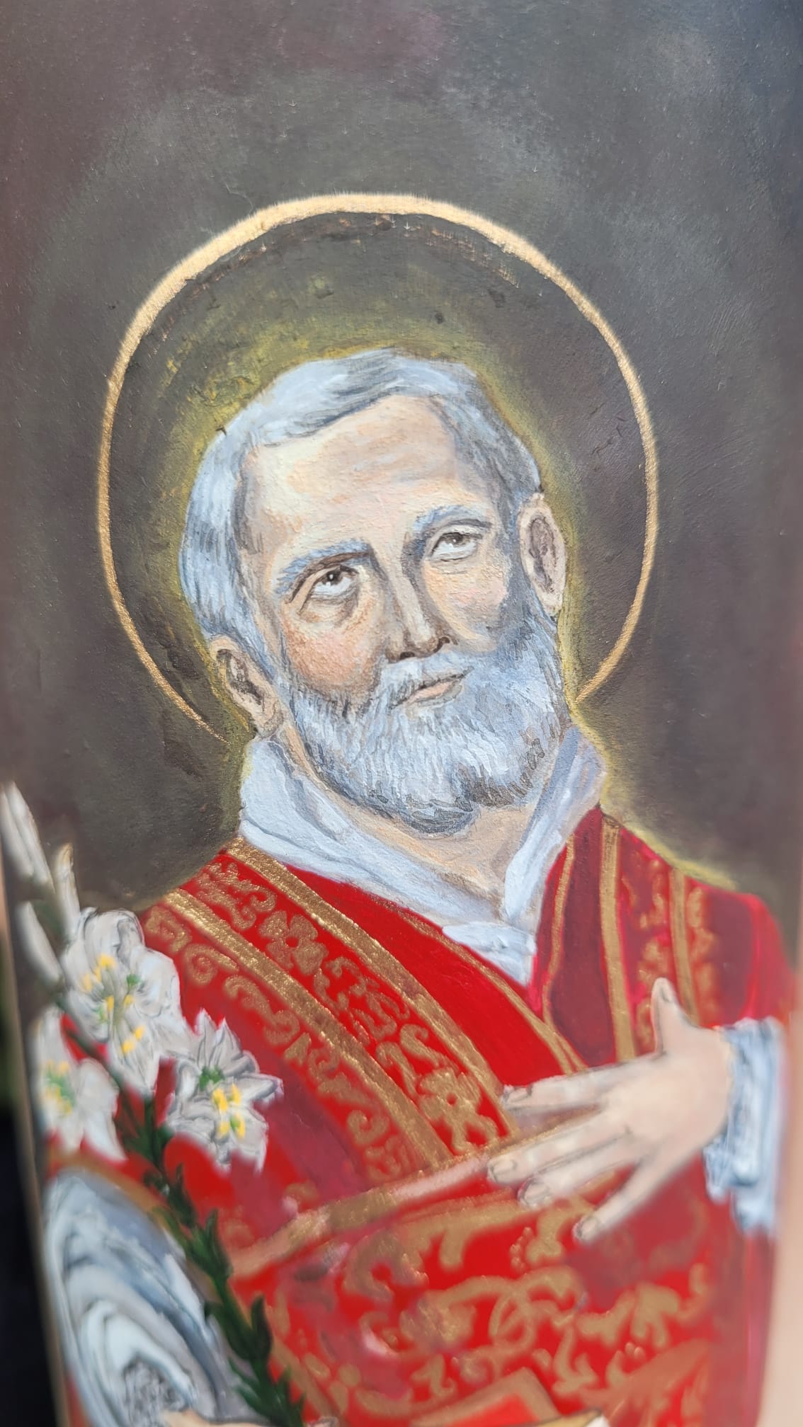 Hand-painted candle of St Philip Neri