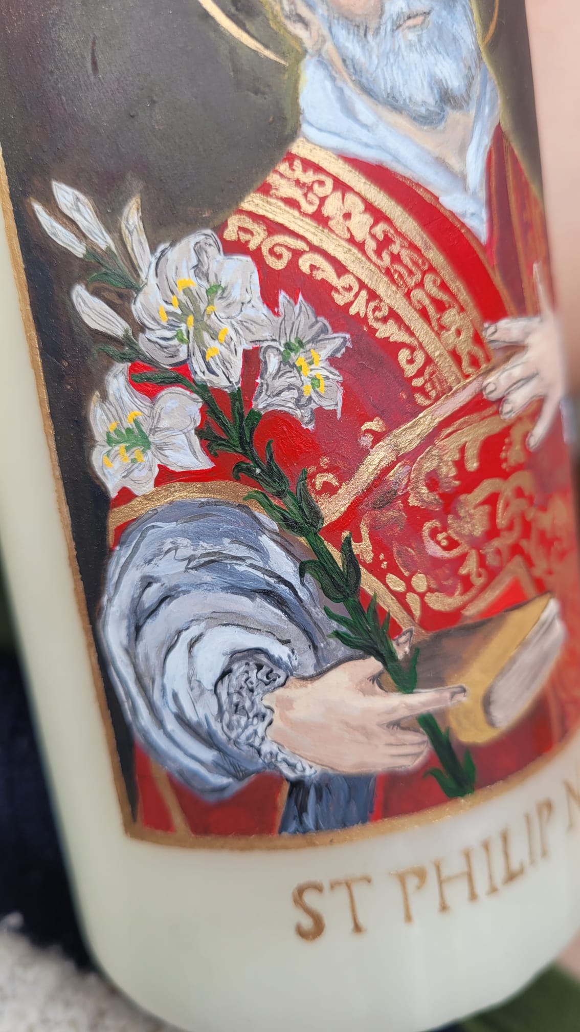 Hand-painted candle of St Philip Neri