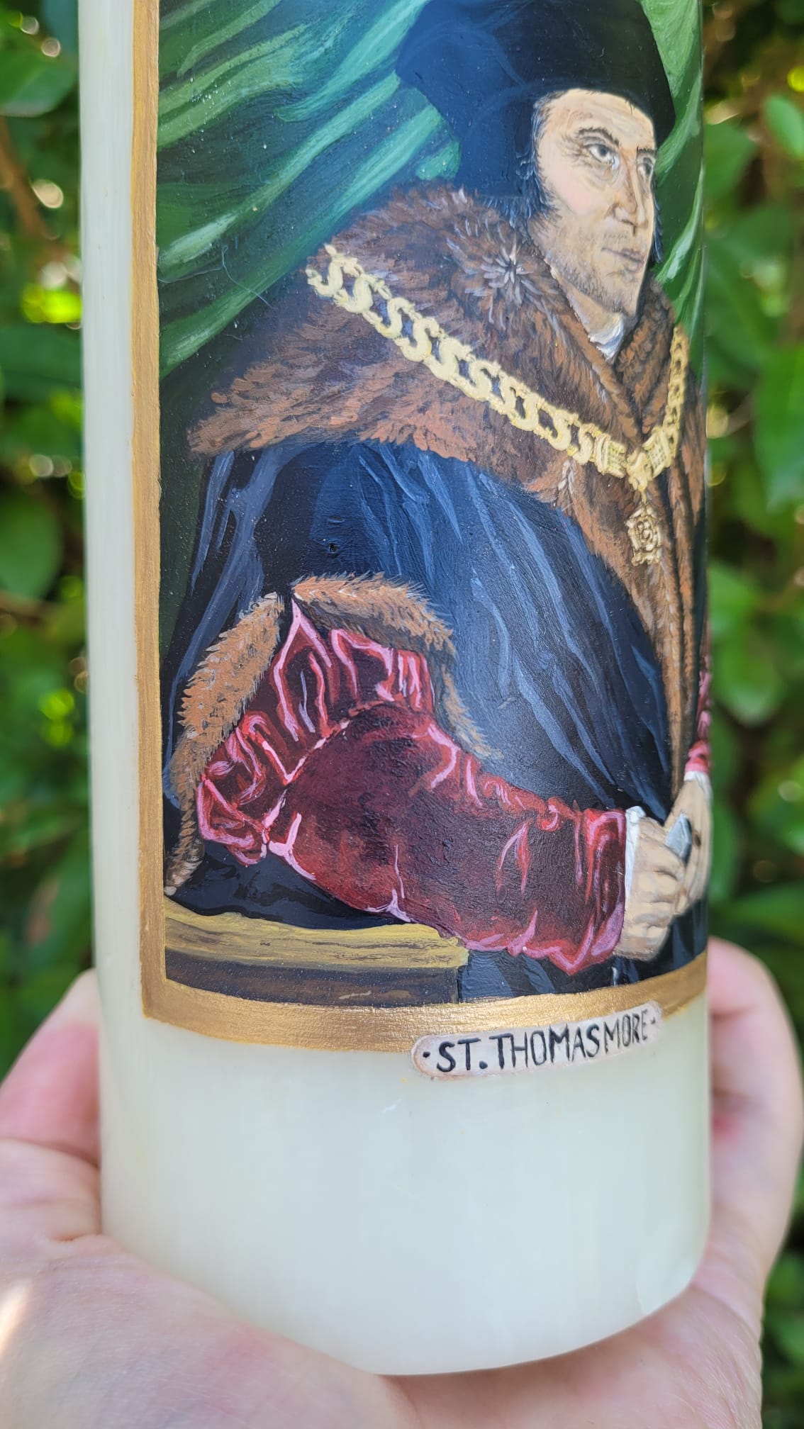 Hand-painted candle of St Thomas More