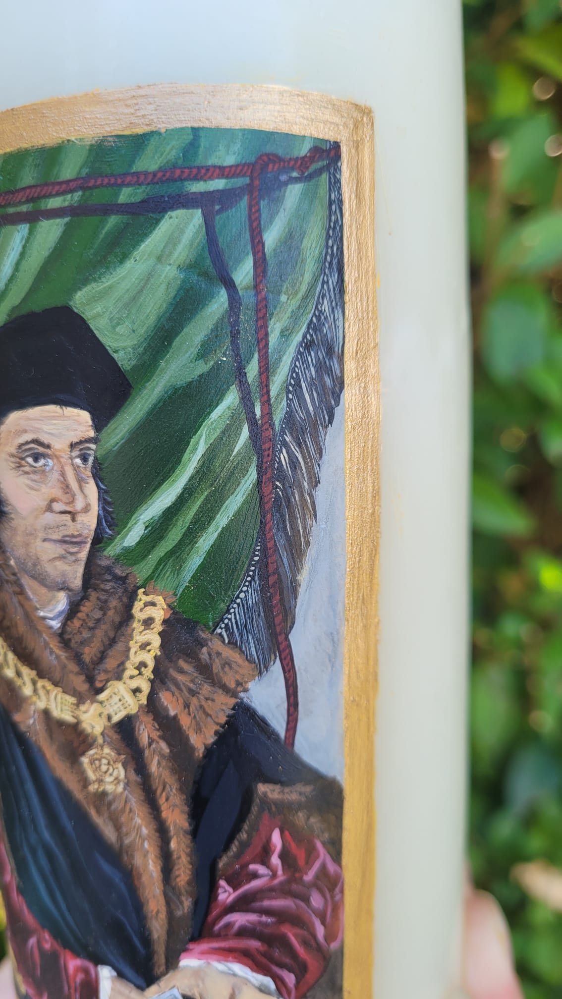 Hand-painted candle of St Thomas More