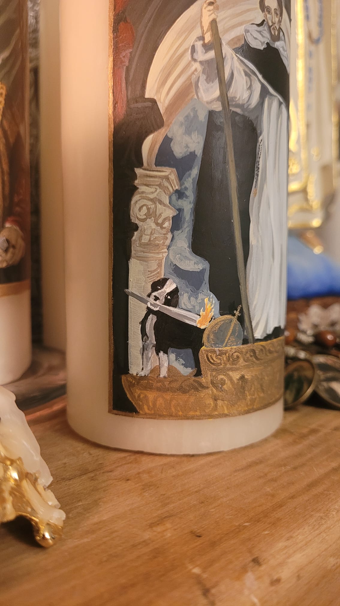 Handpainted Pillar candle of St Dominic