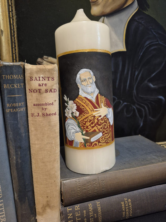 Hand-painted candle of St Philip Neri